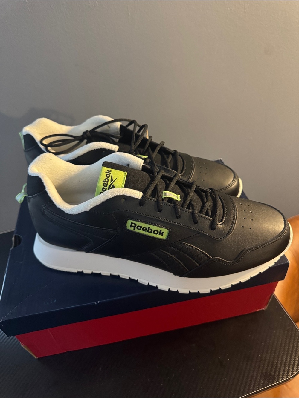 Reebok Glide Black Sneakers with Neon Lime Accents